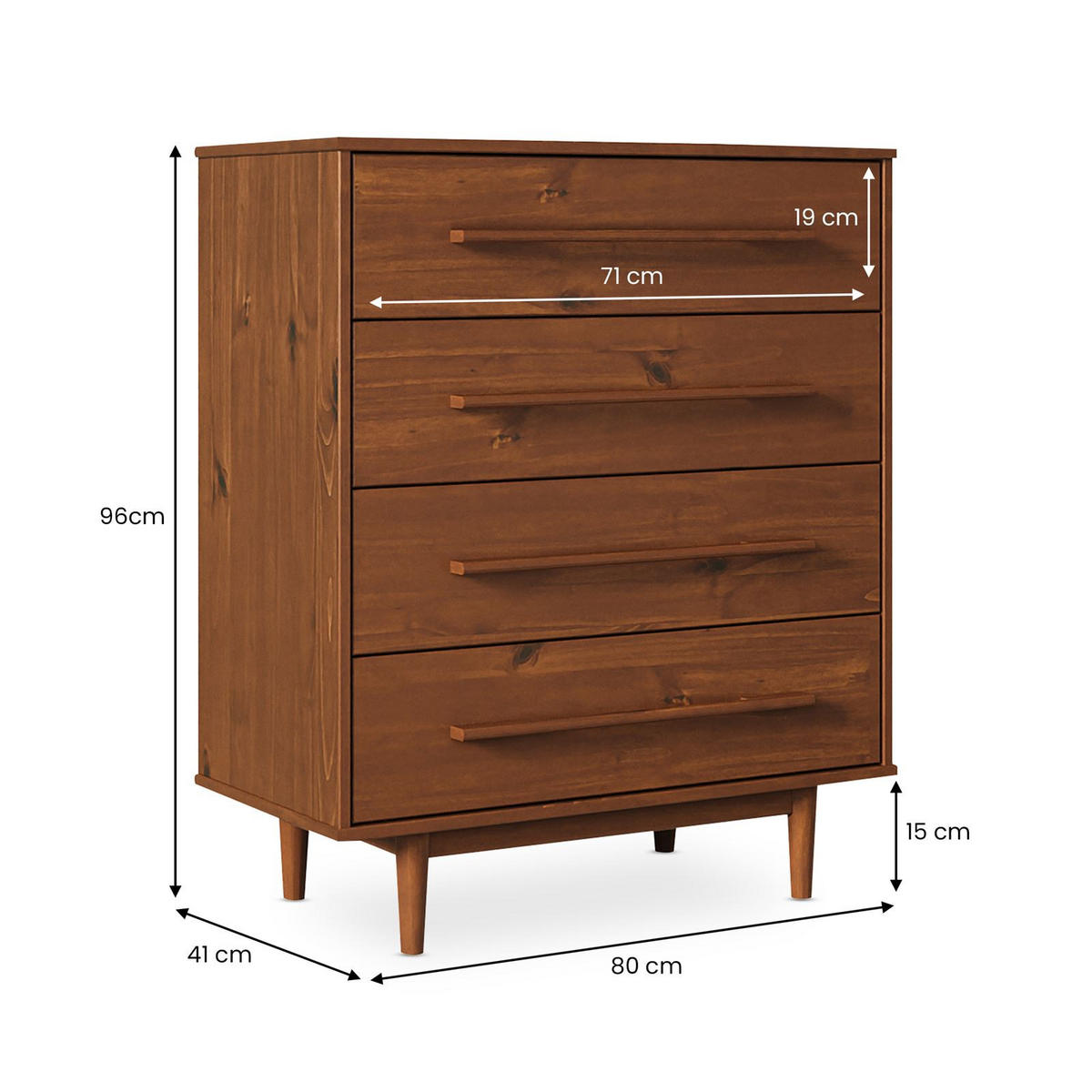 KOMMODE TECCA - Kastanienfarben, Holz (80/96/41cm) - IDIMEX