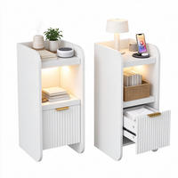 NACHTTISCH 2er Set mit LED-Beleuchtung & Ladestation, Bettseitentisch mit 1 Schubladen, in Weiß, 25/30/60 cm - Goldfarben/Weiß, Holz/Metall (30/60/25cm) - BPKADHY