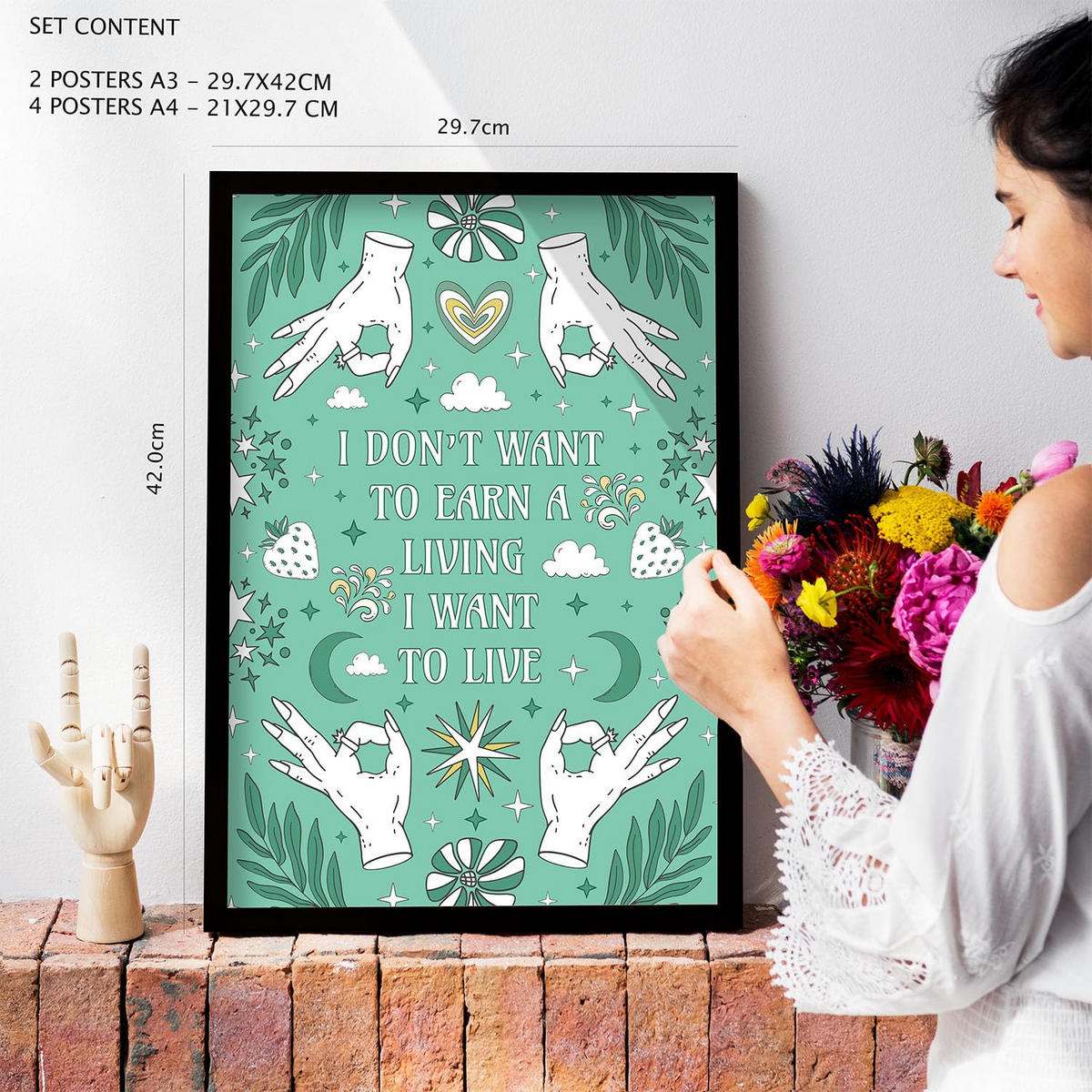 POSTER Set Mit 6 Drucken Von Live In Brilliant Groovy Style Postersammlung Dekorative Rahmen Für Ihr Zuhause Wandkunstdruck A3 & A4 Schwarzer Rahmen - Schwarz, Papier (29/3cm) - Nacnic