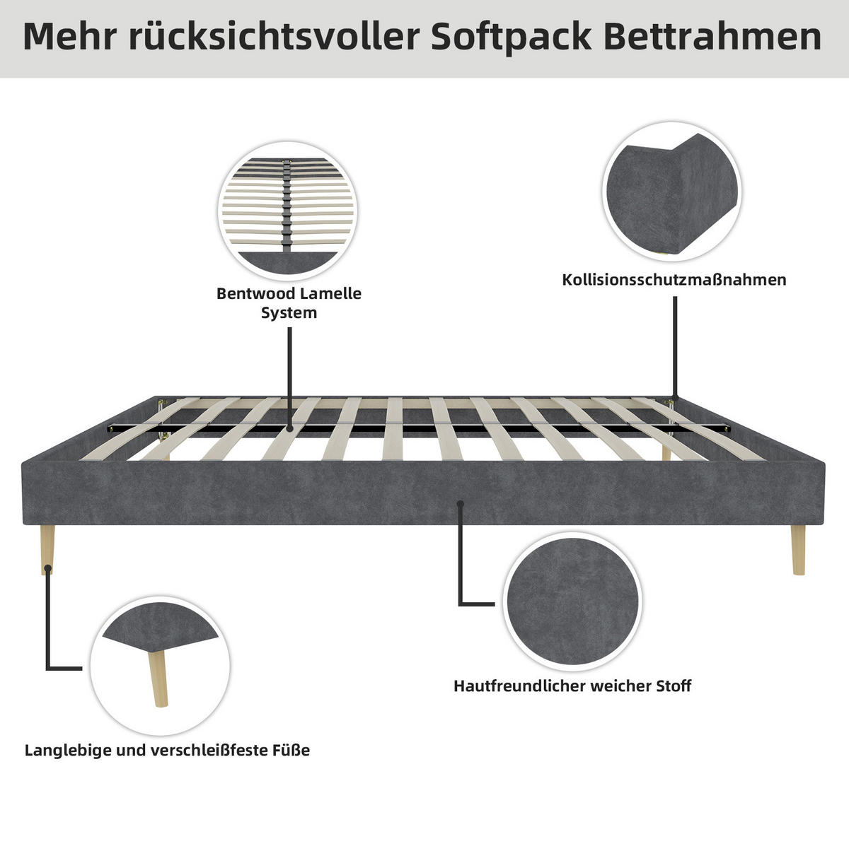 OBLAZINJENA postelja 160/200 cm z geometrijskim vzglavjem in letvenim dnom, Siva - siva, tekstil (160/200cm) - Redom