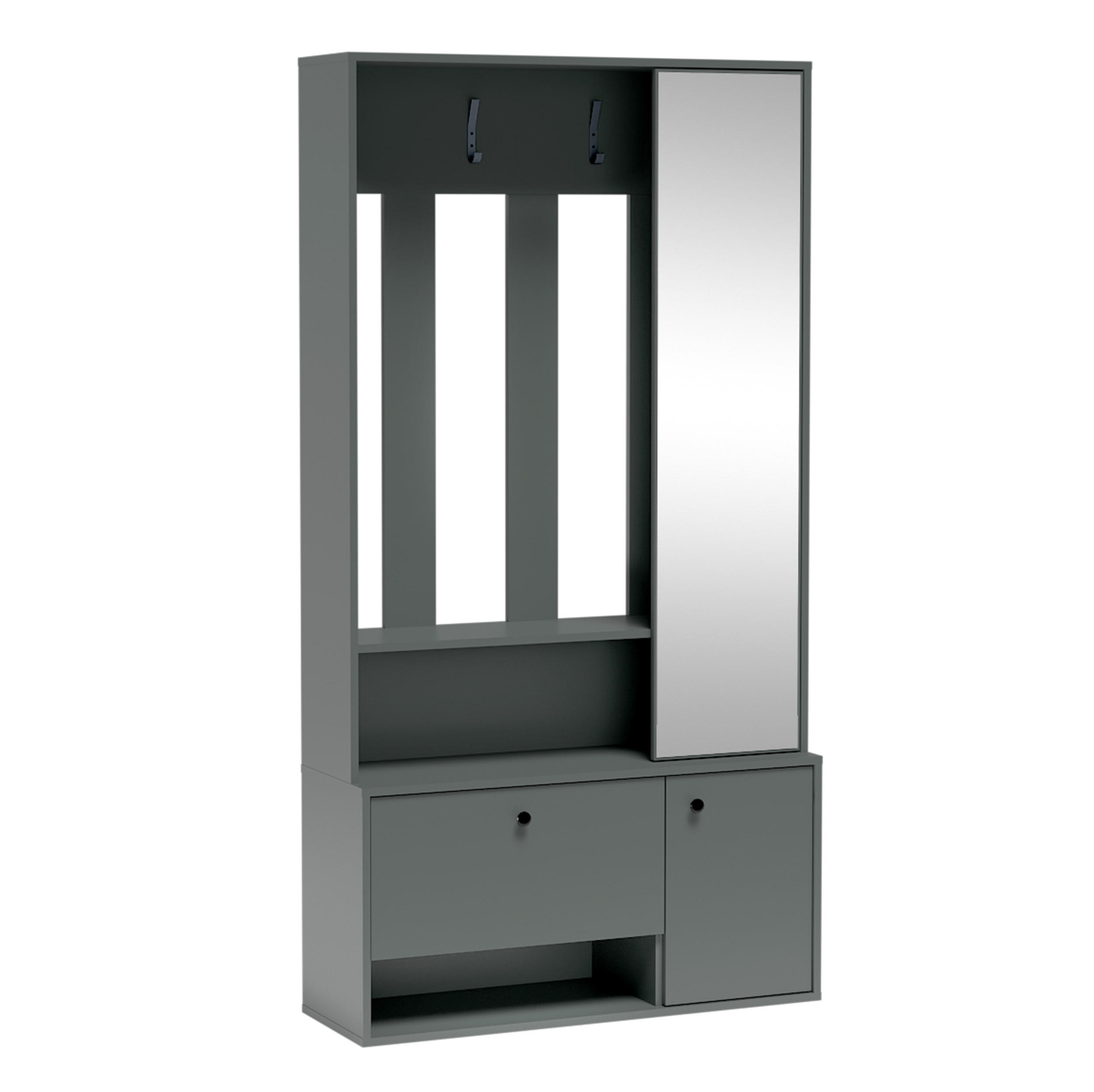 GARDEROBENSCHRANK Tokessa Stone Green 100/191/33 cm - Modern mit Spiegel und Schuhschrank - Grün, Holzwerkstoff/Kunststoff (100/191/33cm) - AX Living