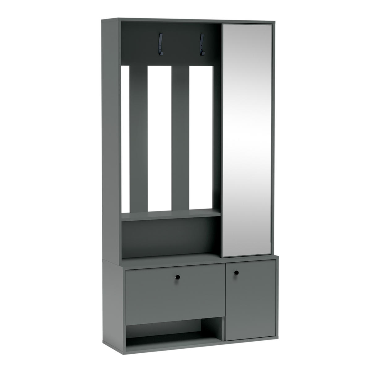 GARDEROBENSCHRANK Tokessa Stone Green 100/191/33 cm - Modern mit Spiegel und Schuhschrank - Grün, Holzwerkstoff/Kunststoff (100/191/33cm) - AX Living