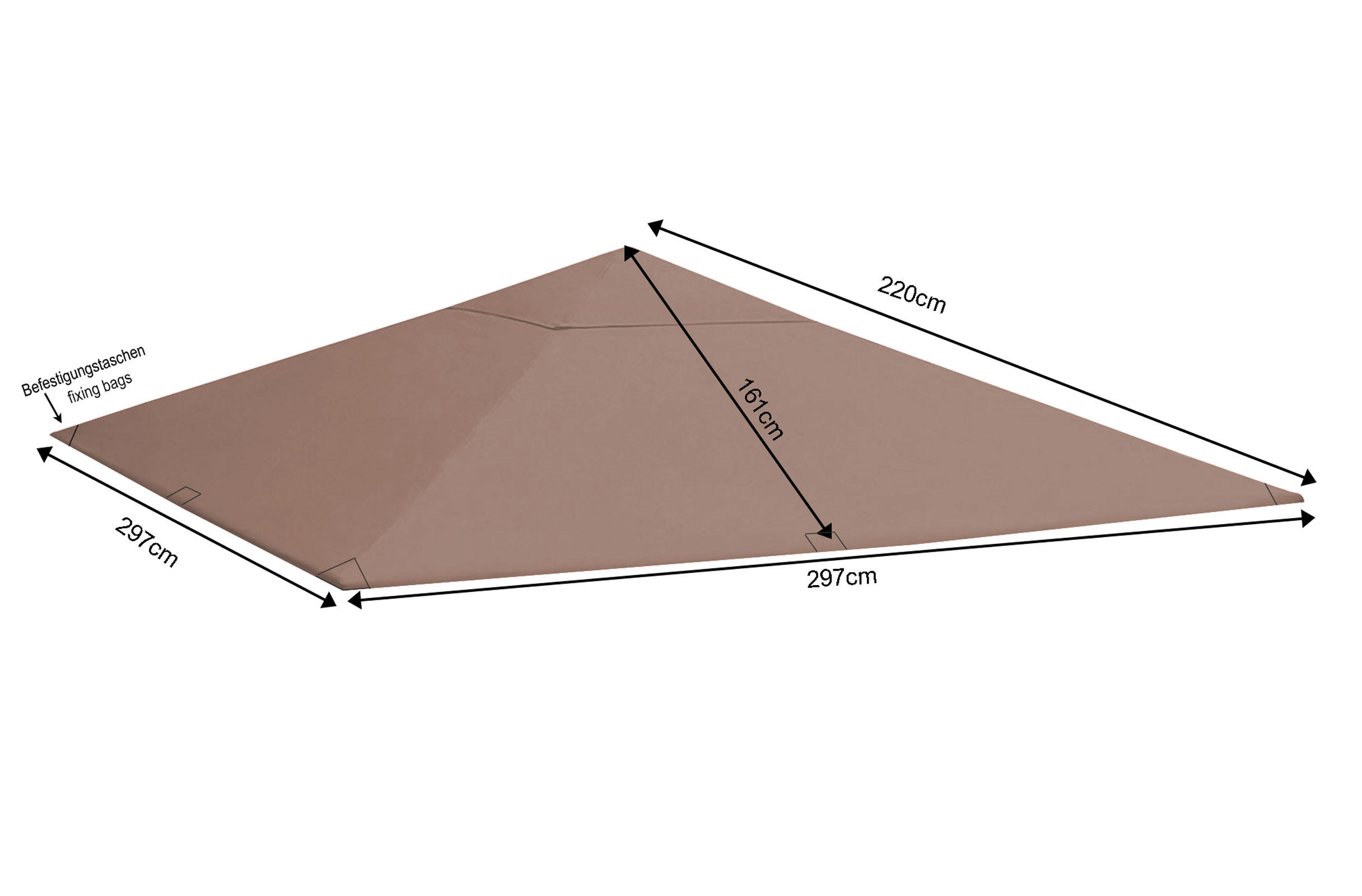 ERSATZDACH Pavillon 3x3 m Taupe / Beigegrau - Taupe, Textil (297/1/297cm) - QUICK STAR