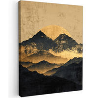 LEINWANDBILD Goldene Berge bei Mondschein Wandbild Wohnzimmer 60x80 cm - Goldfarben, Textil (60/80cm) - MuchoWow