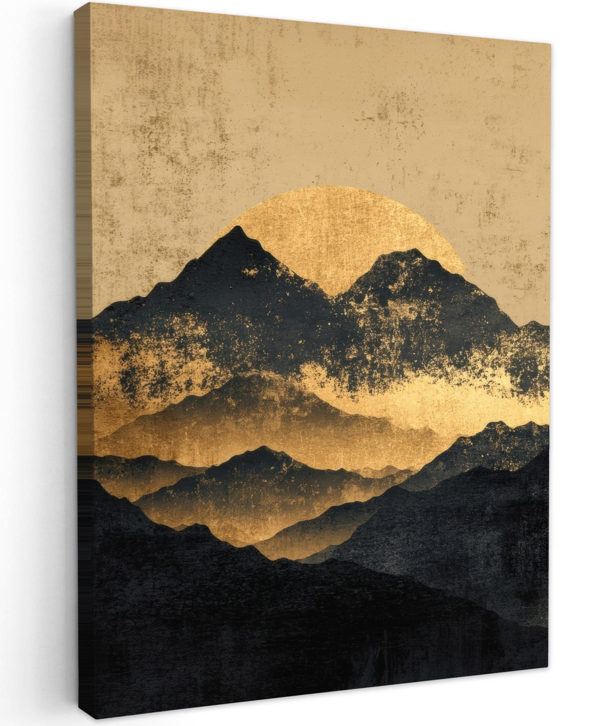 LEINWANDBILD Goldene Berge bei Mondschein Wandbild Wohnzimmer 60x80 cm - Goldfarben, Textil (60/80cm) - MuchoWow
