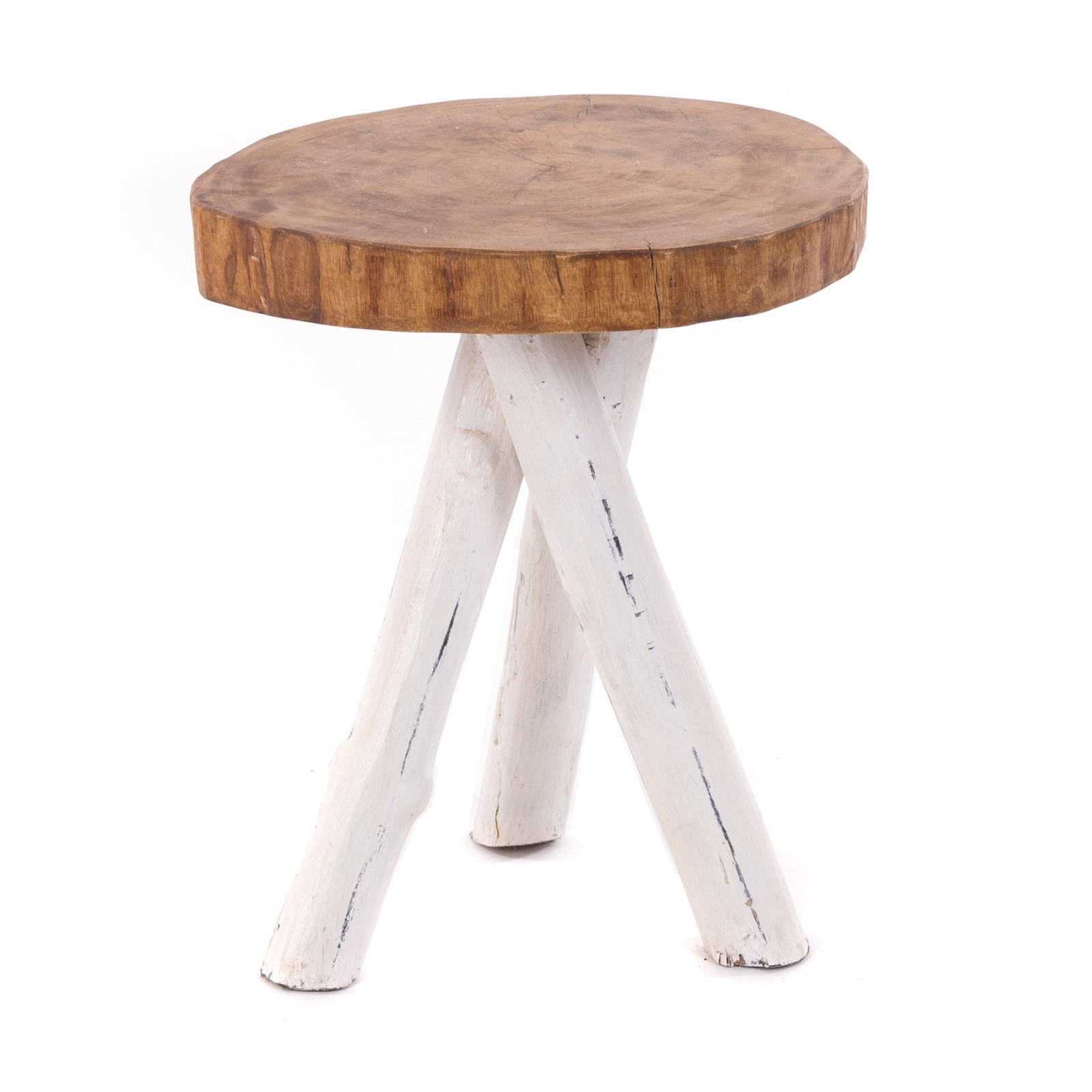 DREIBEIN-BEISTELLTISCH TEAK 40 Massivholz, rund 06 weiß-landhaus - Weiß, Holz (34/34/41cm) - DESIGN DELIGHTS