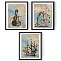 POSTER Set Mit 3 Vintage Weltkarten A4 Rahmenlos - Klar, Papier (29.7/5/21cm) - Nacnic