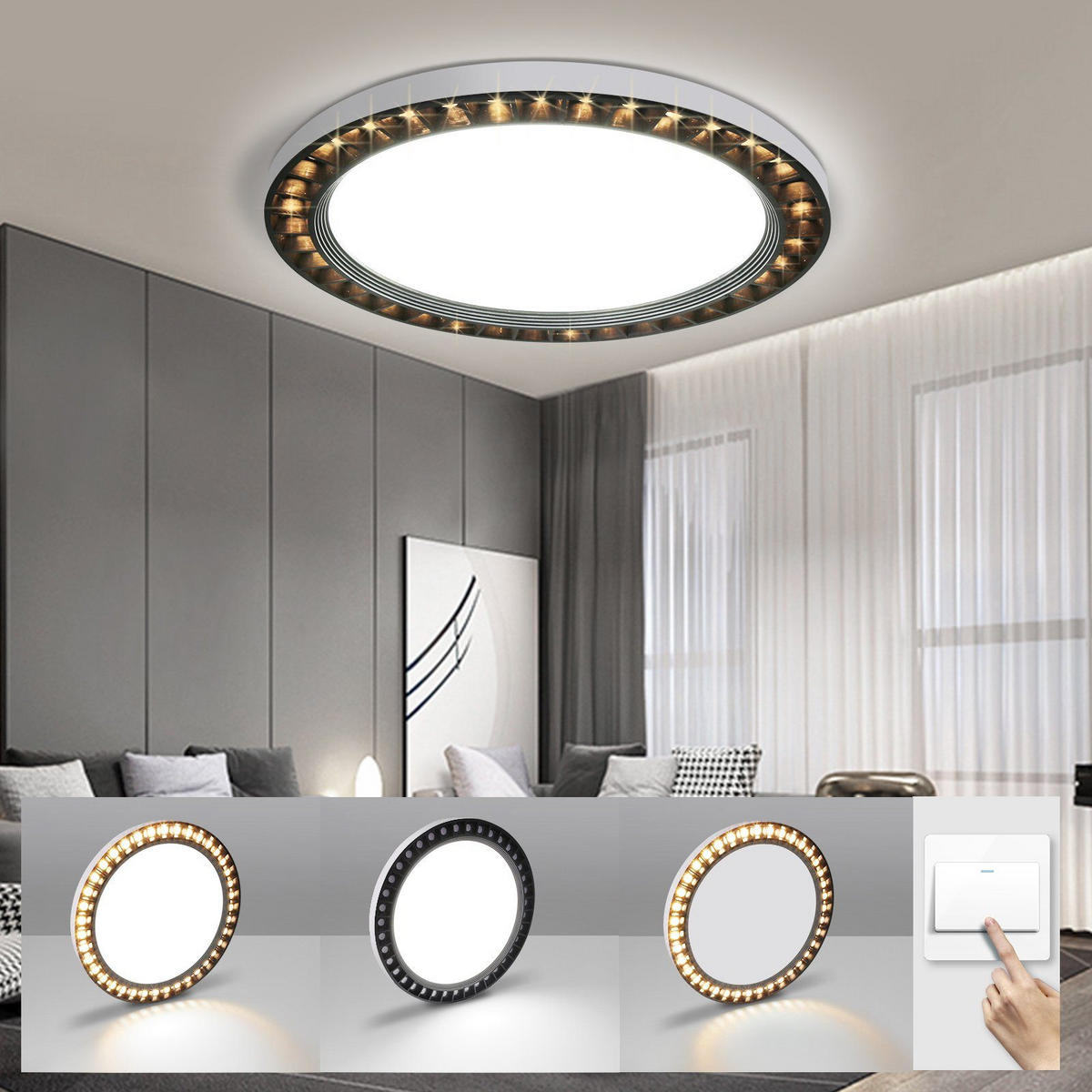 LED-DECKENLEUCHTE Lotte 23/23/3 cm - Schwarz, Kunststoff (23/23/3cm) - Nettlife