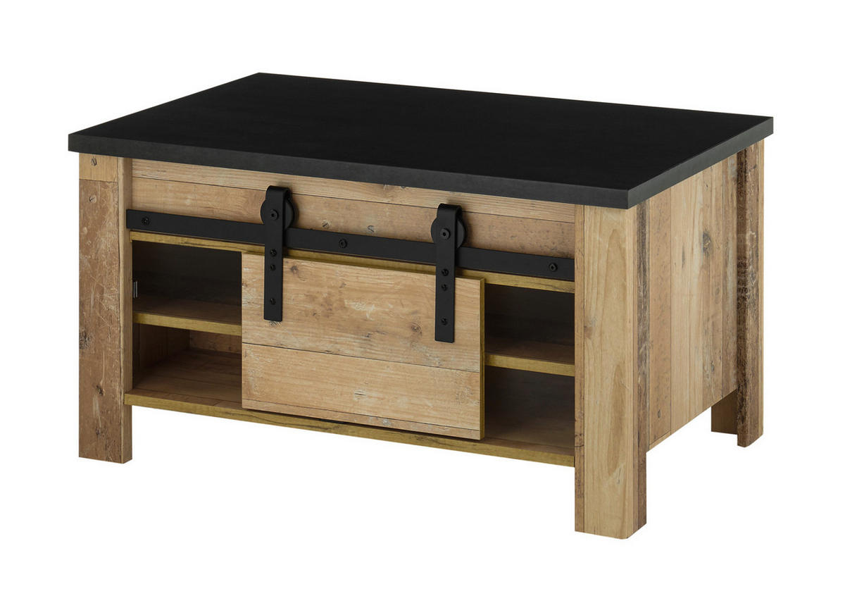 COUCHTISCH Used Wood hell, anthrazit, Beistelltisch mit Stauraum - Anthrazit/Schwarz, Holzwerkstoff/Metall (93/60/51cm) - Furn.Design