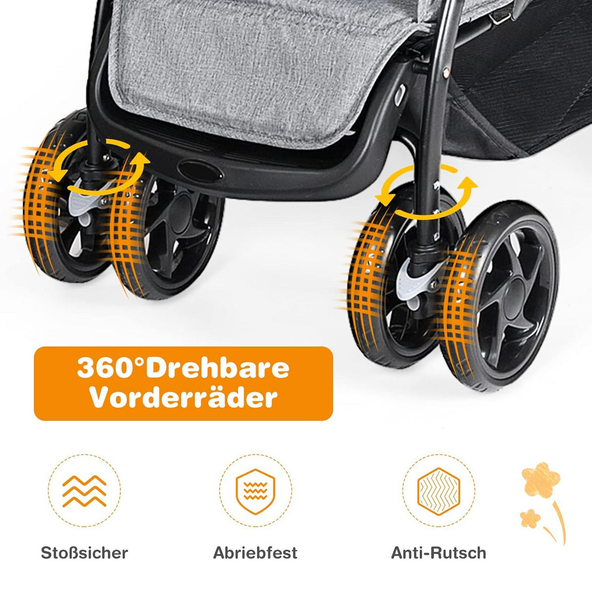 GESCHWISTERWAGEN Grau - Grau, Metall (98.5/49/30cm) - COSTWAY