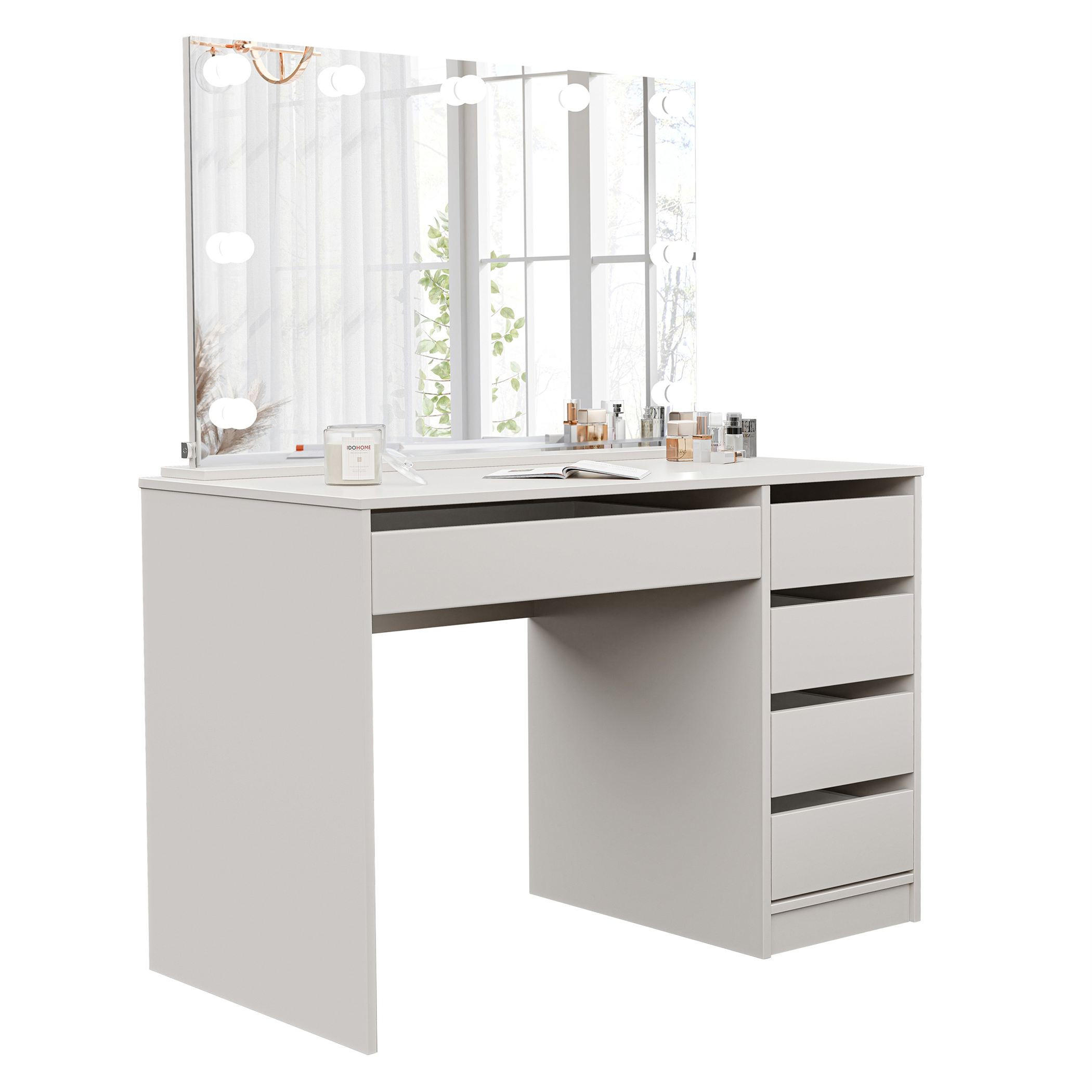SCHMINKTISCH Bella Beige Cashmere 110 cm mit Spiegel und LED Beleuchtung - Kaschmir, Holzwerkstoff (110/77/55cm) - Idohome