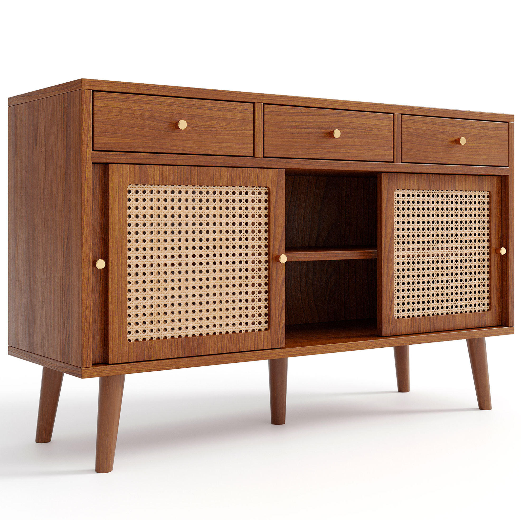 KOMMODE aus MDF 120x40x78cm in Walnuss mit 3 Schubladen & 3 Türen - Walnussfarben, Holzwerkstoff (120/78/40cm) - Modfu
