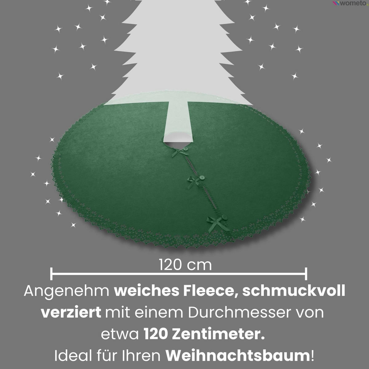 BAUMUNTERLAGE Weihnachtsbaum-Decke dunkelgrün 120 cm rund mit Knöpfen und Satin-Schleifen - Dunkelgrün, Textil (120/120cm) - wometo