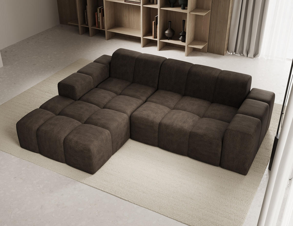 ECKSOFA Fogo ohne Schlaffuktion, L-Form, Sofa Links, Veloursstoff, 245x68x180 cm, Braun - Braun, Holz (180/245cm) - PROMETO Möbel