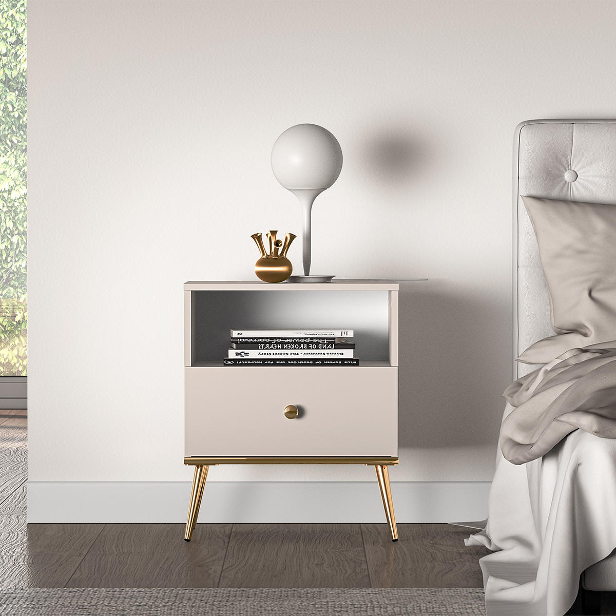 NOČNÍ STOLEK Olivia Kašmír - béžová, kompozitní dřevo (50/54/34cm) - Petits-meubles