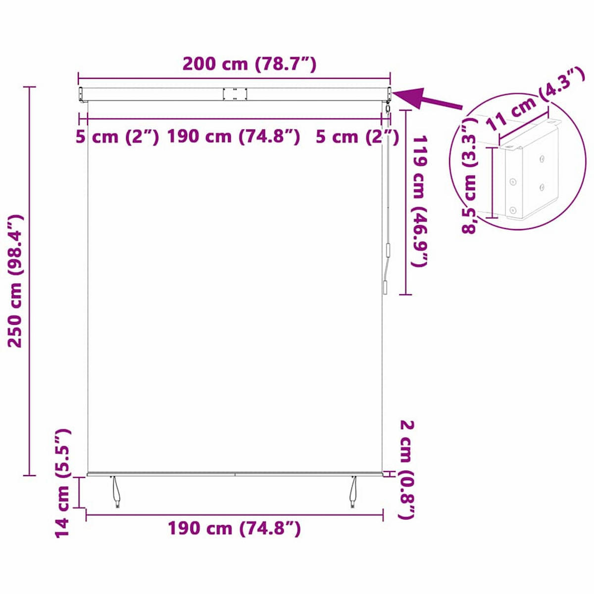 ROLLO Gestreift Verstellbar 200/250 cm aus Stoff Crème - Creme, Textil (200/250cm) - vidaXL