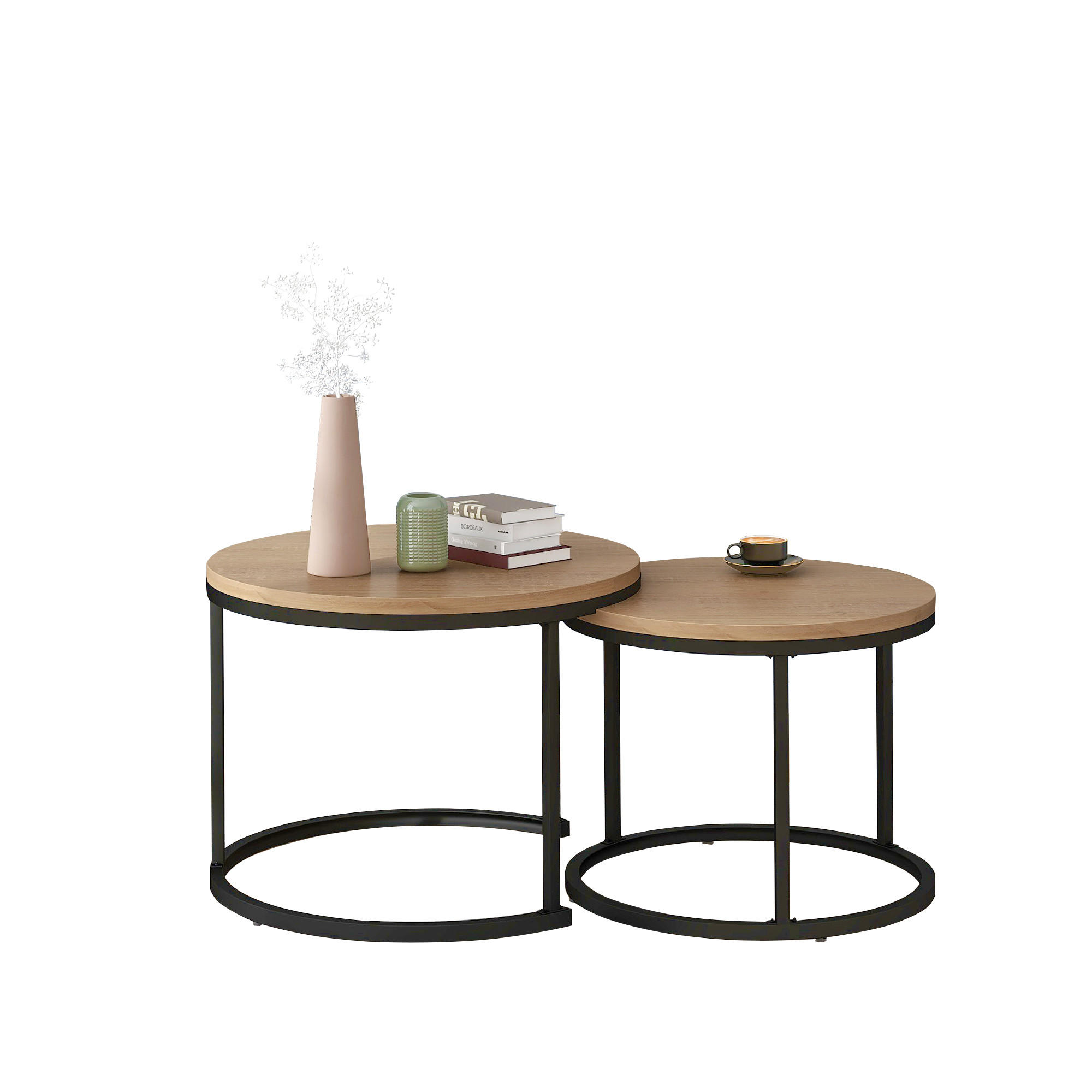 COUCHTISCH Set 50/70,5 cm mit 2 runden Tischen in Eiche - Naturfarben, Holzwerkstoff (70.5/70.5/50cm) - OKWISH