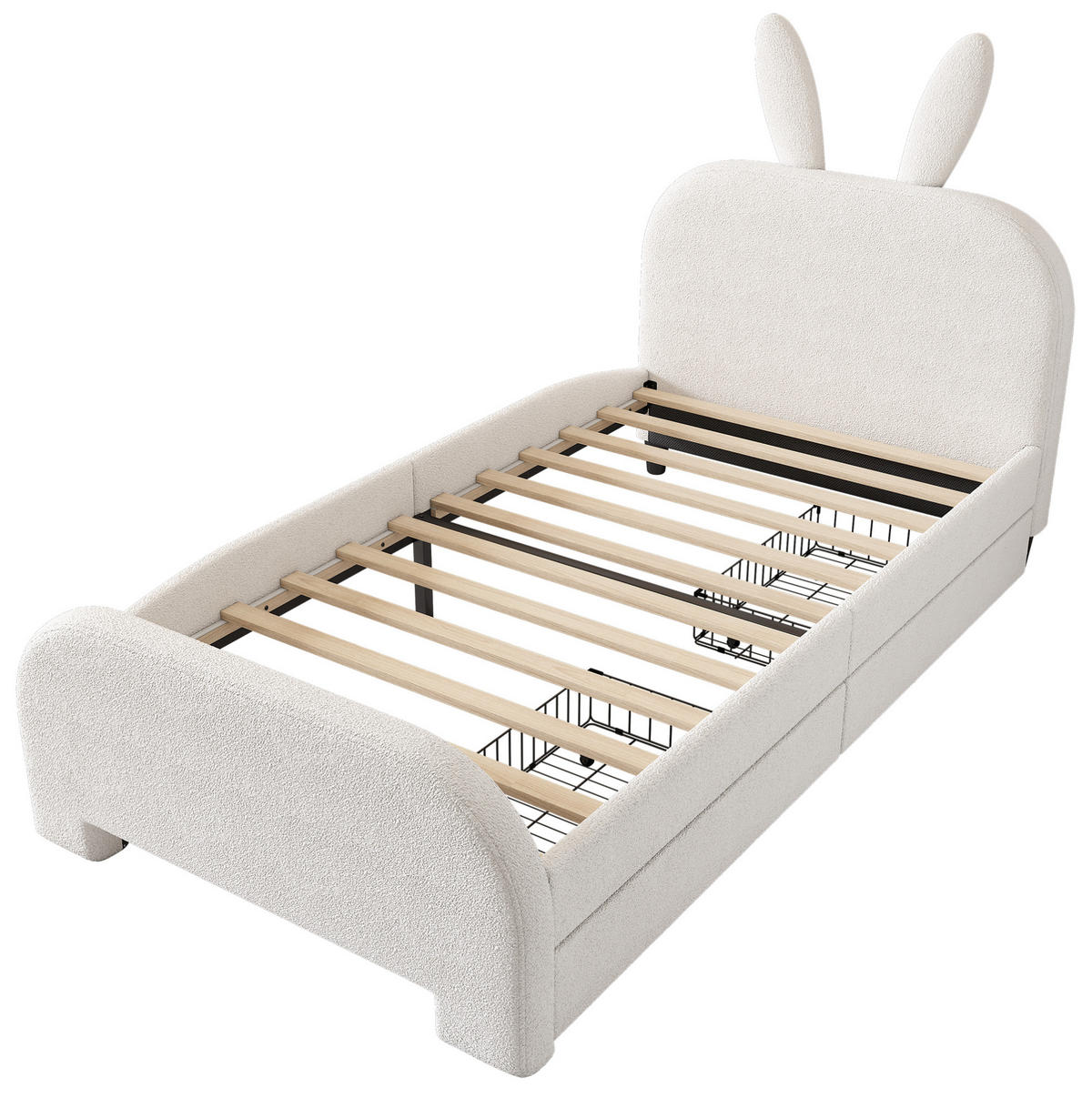 BETT 90/200 cm Cartoon Kaninchenform gepolstert mit zwei Schubladen Weiß - Weiß, Textil (90/200cm) - OKWISH