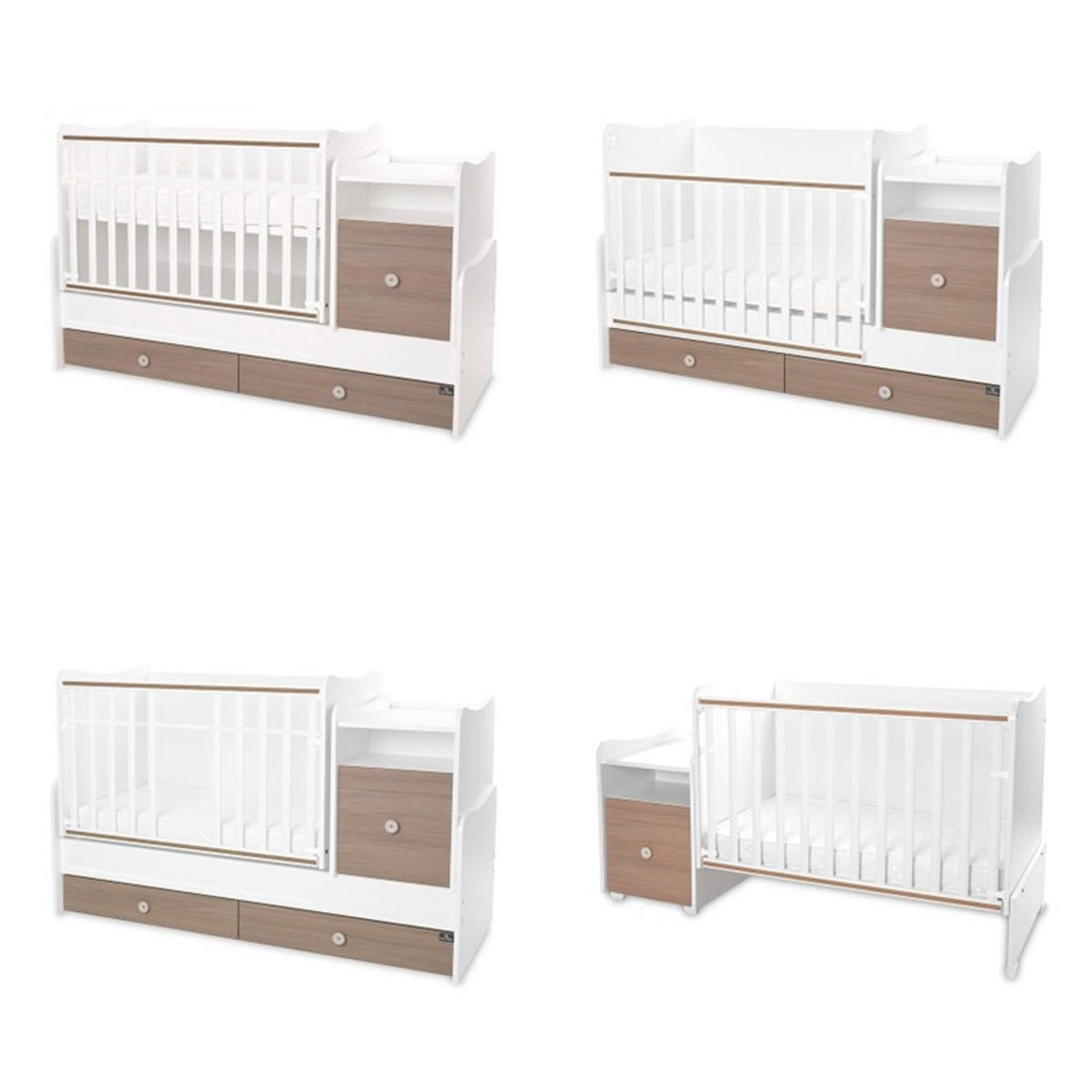 BABYBETT Trend Plus braun 110 x 62 cm, 70 x 160 cm, Schaukelfunktion, Kommode, Schubladen - Beige, Holzwerkstoff (62/110cm) - Lorelli