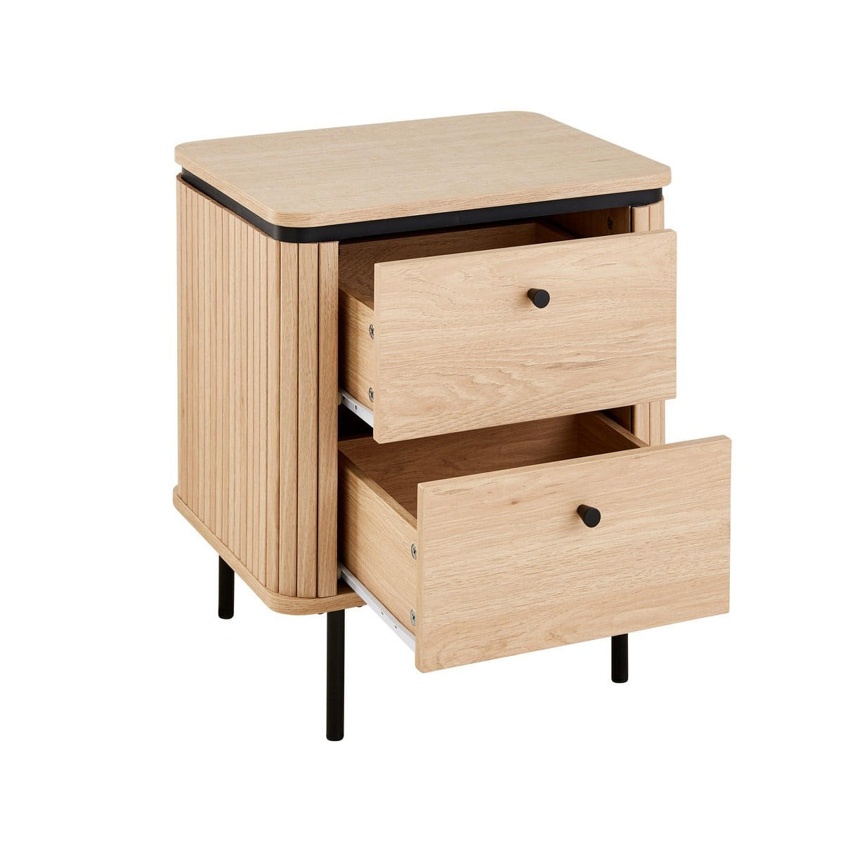 NACHTTISCH mit 2 Schubladen und seitlichem Rillen-Effekt H55 cm malaga 48/55/40 cm - Apfelbaumfarben, Holzwerkstoff (40/55/48cm) - Calicosy