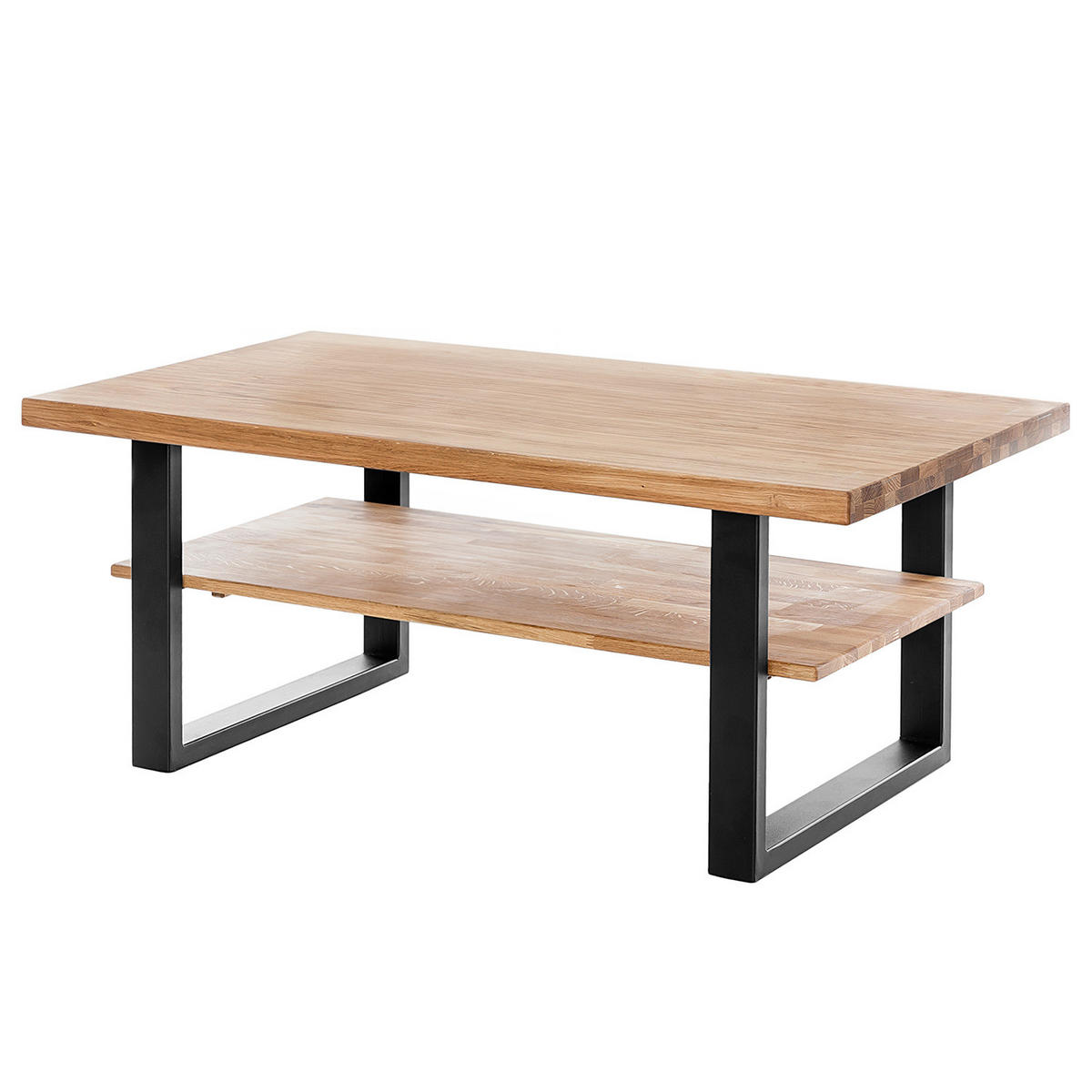 COUCHTISCH - Eiche massiv / Metall - Eiche / Schwarz - Schwarz/Braun, Holz/Holzwerkstoff (65/115/46cm) - home24