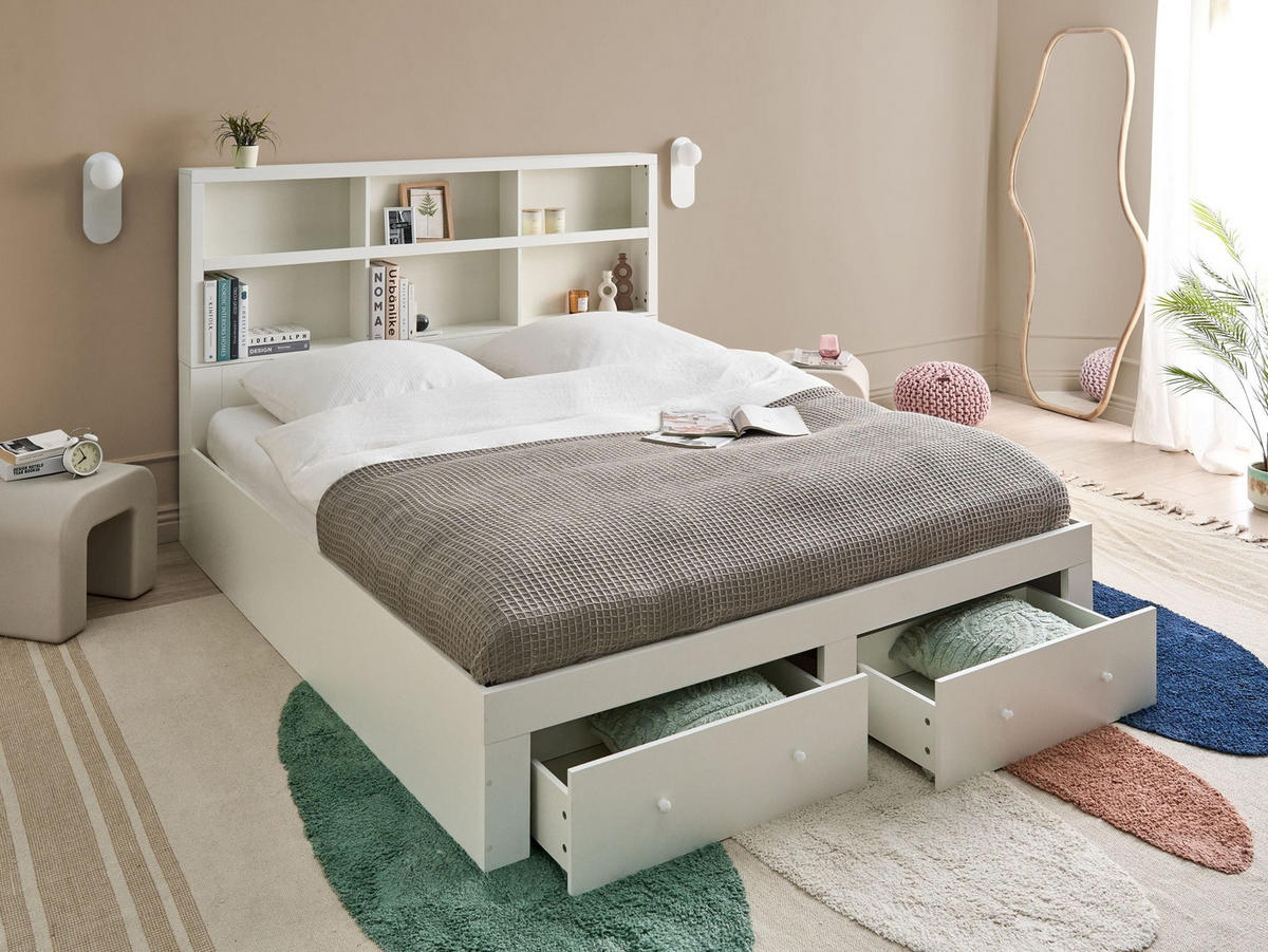POSTEL s zásuvkami 180/200 cm MDF deska Bílá Tarare - bílá, kompozitní dřevo (180/200cm) - Beliani