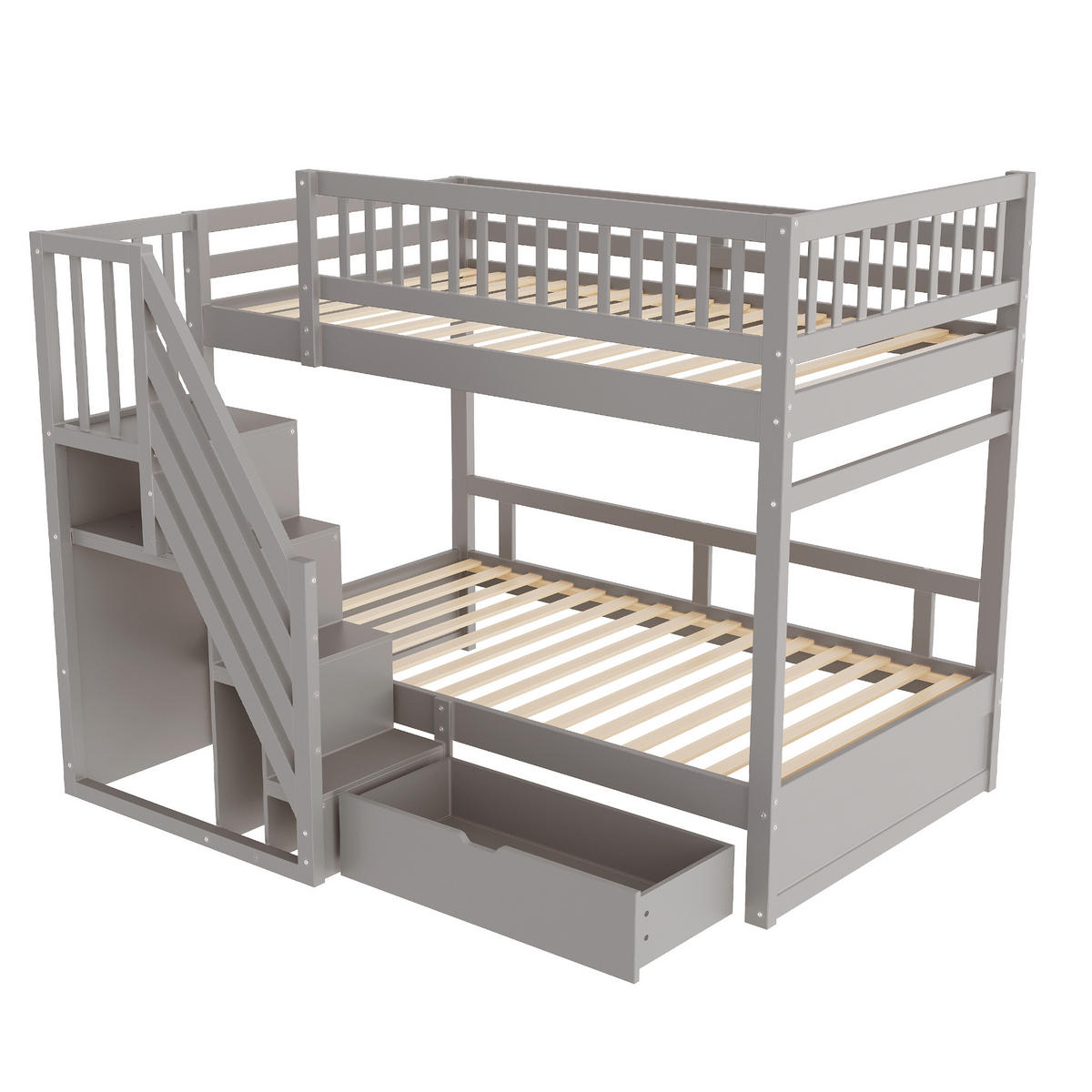 ETAGENBETT Massivholz 90x200 cm mit Sicherheitsleiter, Grau - Grau, Holz (90/200cm) - ComfortXL