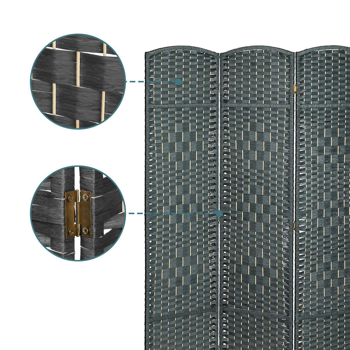 PARAVENT - sivá, drevo/papier (120/170/2cm) - Relaxdays