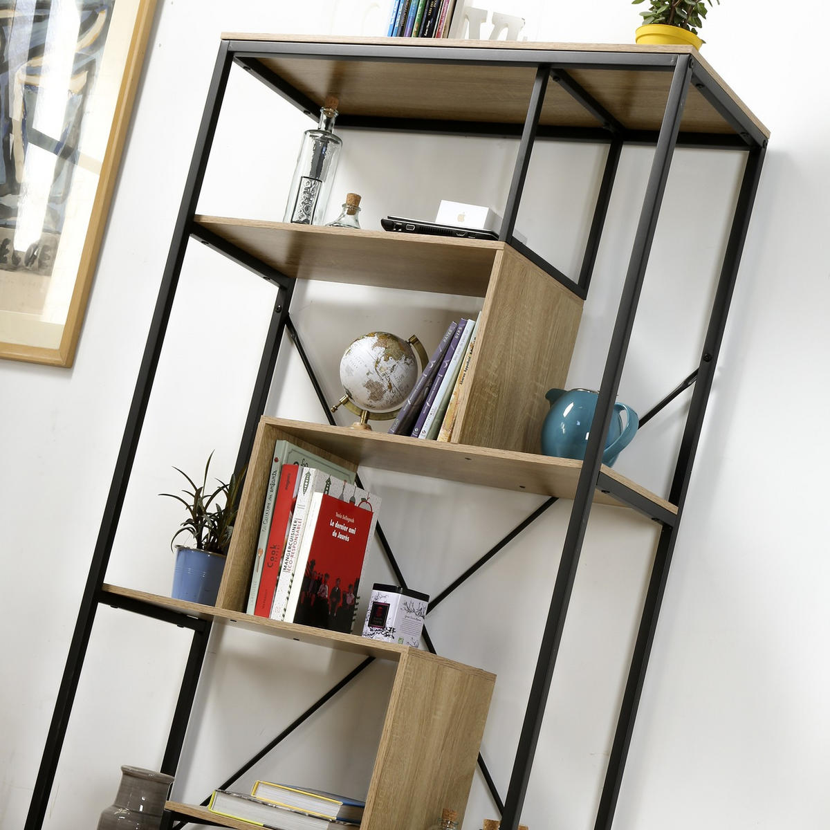 BÜCHERREGAL mit Regalen auf 6 Etagen H160 cm - Nussbaumfarben, Holzwerkstoff (34/160/84cm) - Calicosy