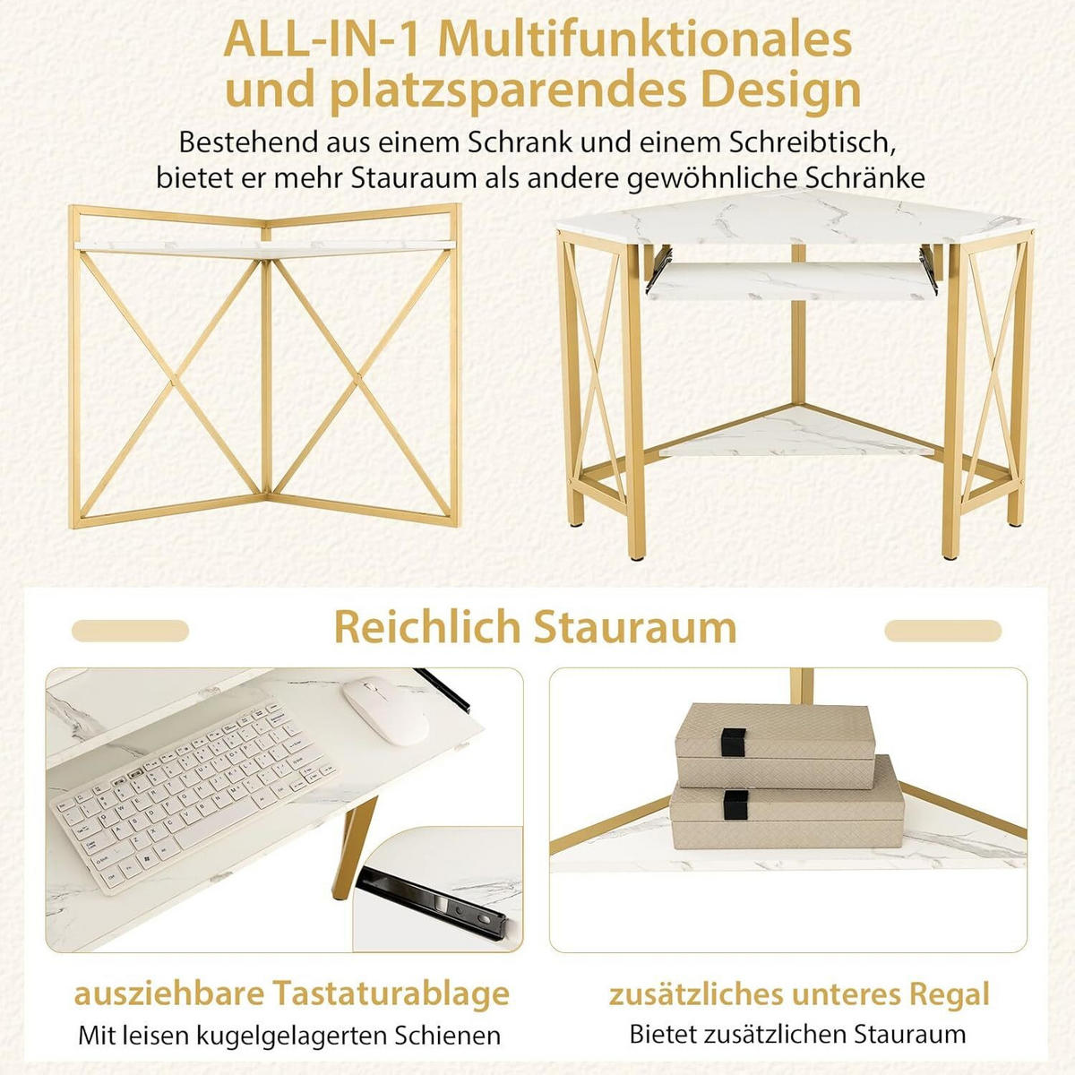 ECKCOMPUTERTISC 145 cm vit - Vit, Trä (75/113/145cm) - COSTWAY