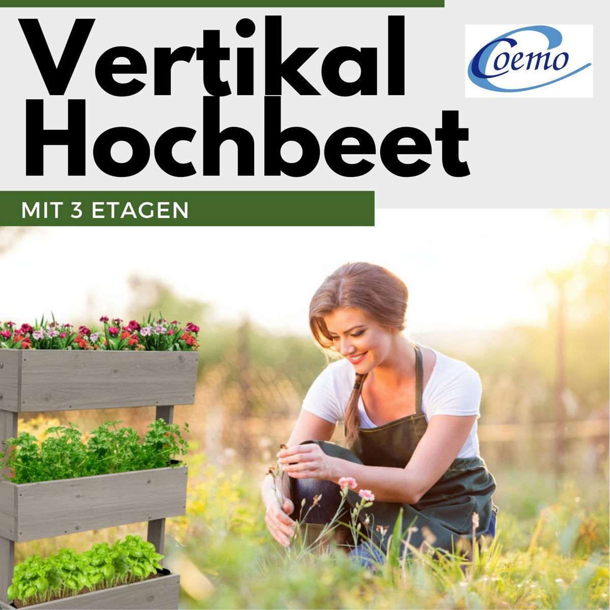 HOCHBEET 3 Etagen Holz Grau 75/30/75 cm - Grau, Holz (30/75/75cm) - Coemo