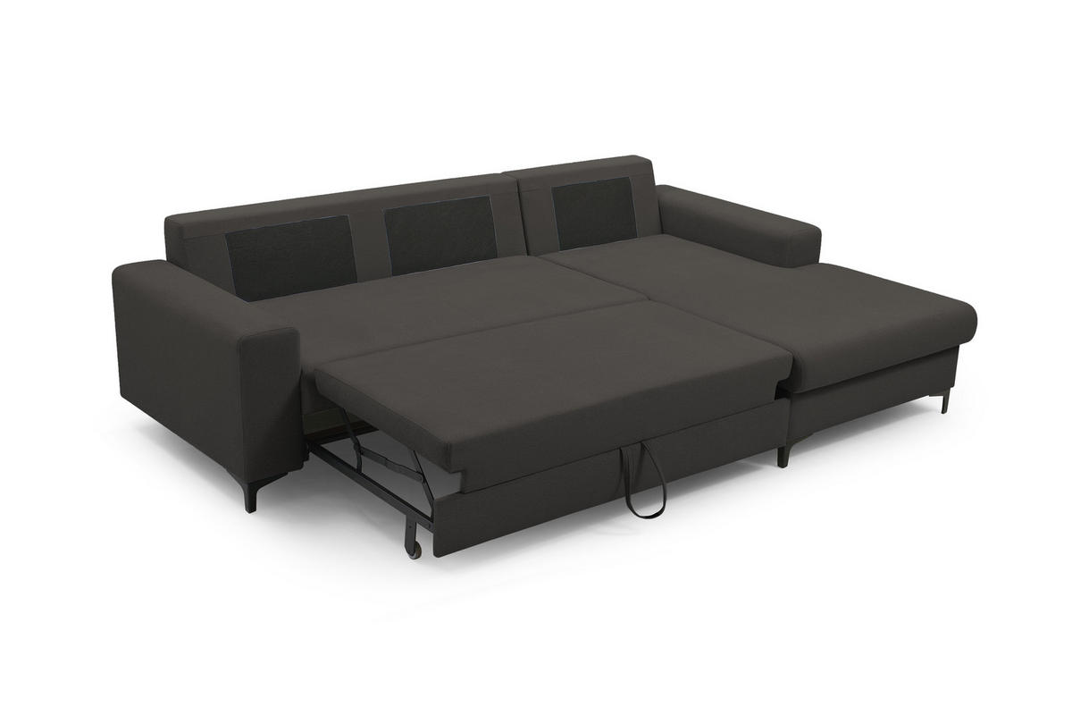 ECKSOFA AVRA L-förmig, mit Stauraumbehälter-in RINO-Stoff, Komfort & Eleganz, lose Rückenkissen, freistehend, RECHTS 251x165x85 cm Graphite - Graphitfarben, Holz/Textil (251/165cm) - DomoHome
