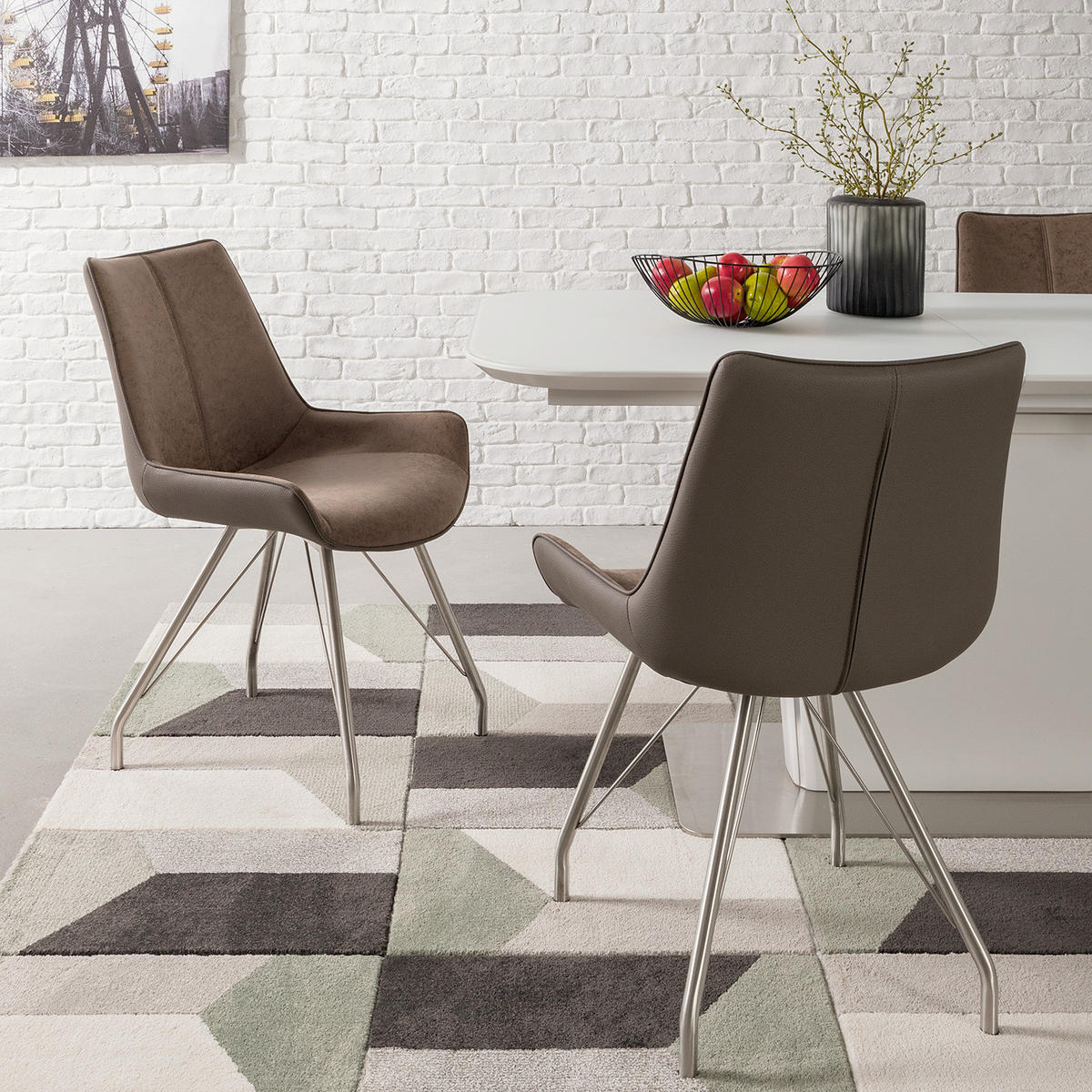 POLSTERSTUHL - 2er-Set - Kunstleder / Edelstahl - Cappuccino, Kunststoff/Textil (54/87/60cm) - home24