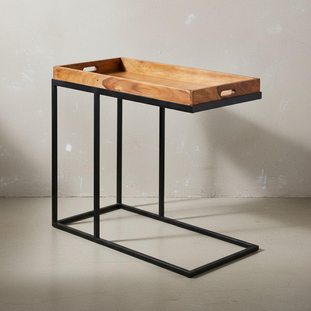 BEISTELLTISCH – Massivholz Metall platzsparend vielseitig - Schwarz/Braun, Holz/Metall (34/70/65cm) - KADIMA DESIGN