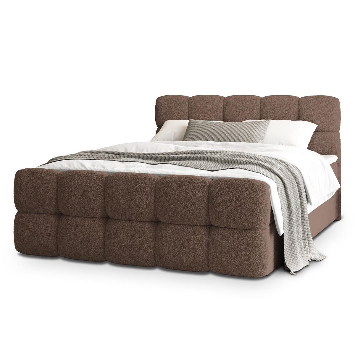BOXBETT BRUME 140x200 cm mit Matratze und Topper, H2+H3 - Braun - Braun, Holz (140/200cm) - MASSENO