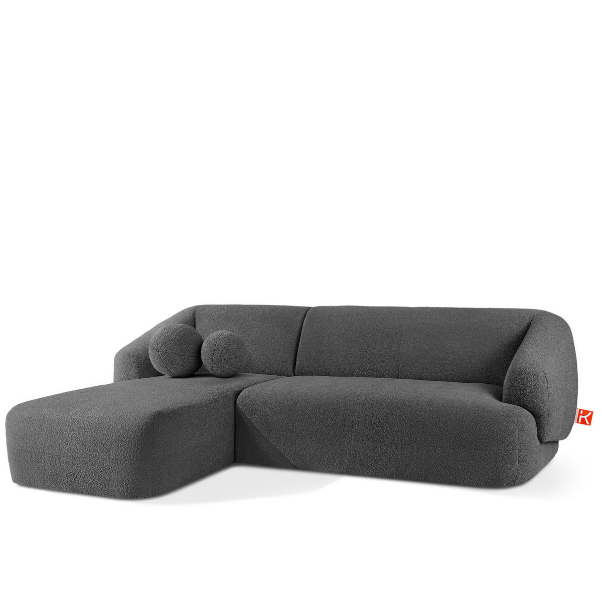 ECKSOFA LINKS VIRA, Dunkelgrau, Bouclé - Dunkelgrau/Schwarz, Holz/Holzwerkstoff (300/160cm) - KONSIMO®