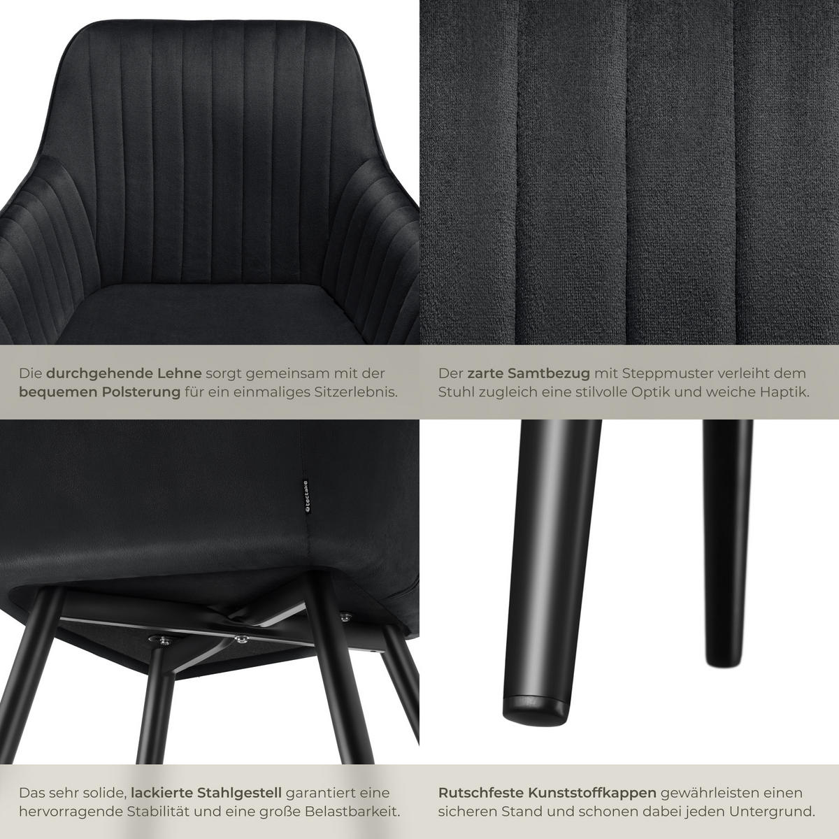 ESSZIMMERSTUHL 2er Set Marilyn 58 x 62 x 82 cm schwarz/schwarz - Schwarz, Metall (58/82/62cm) - tectake