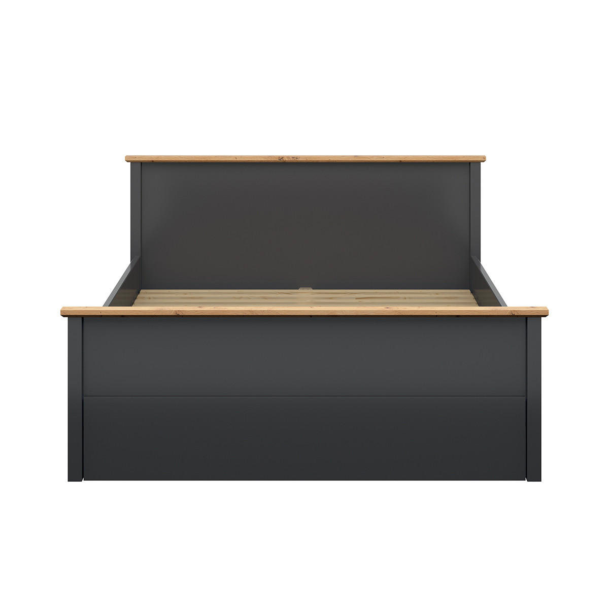 BETT 160/200 Duck Anthrazitgrau und Holz in Eichenoptik - Grau, Holzwerkstoff (160/200cm) - Petits-meubles