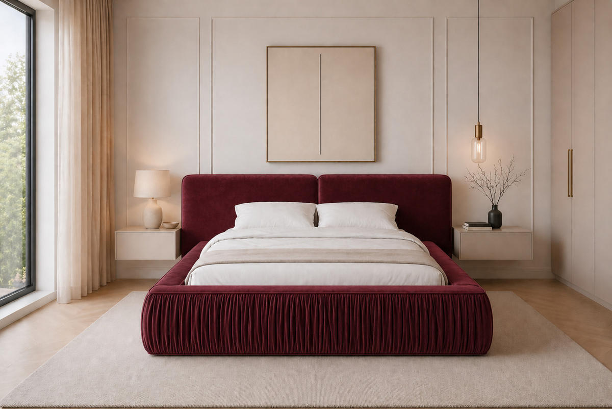 POLSTERBETT 08 140 x 200 cm – Riviera – Bett mit Gasdruckfedern und Stauraum - Bordeaux, Holz (140/200cm) - ROYAL24_MARKT