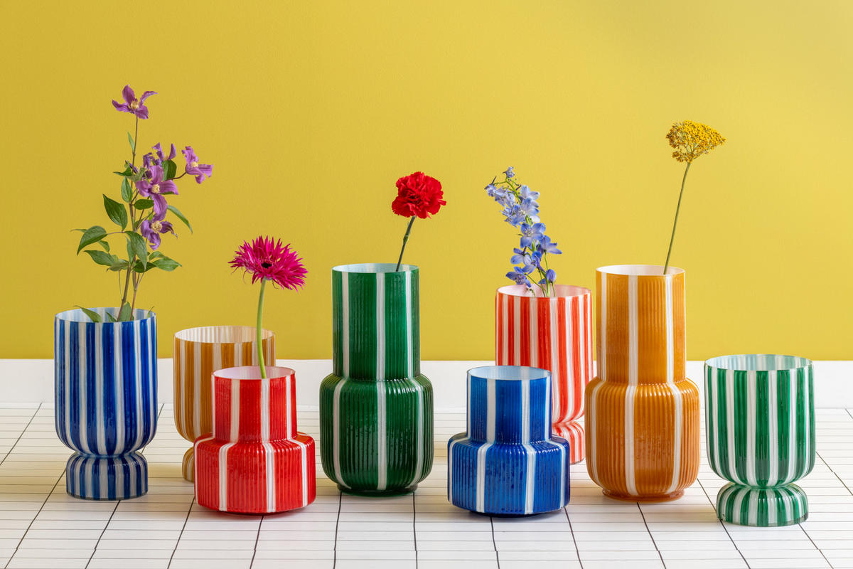 VASE Rayado Retro Medium - Gelb - 21,25 cm - Gelb, Glas (20.5/21cm) - Present Time