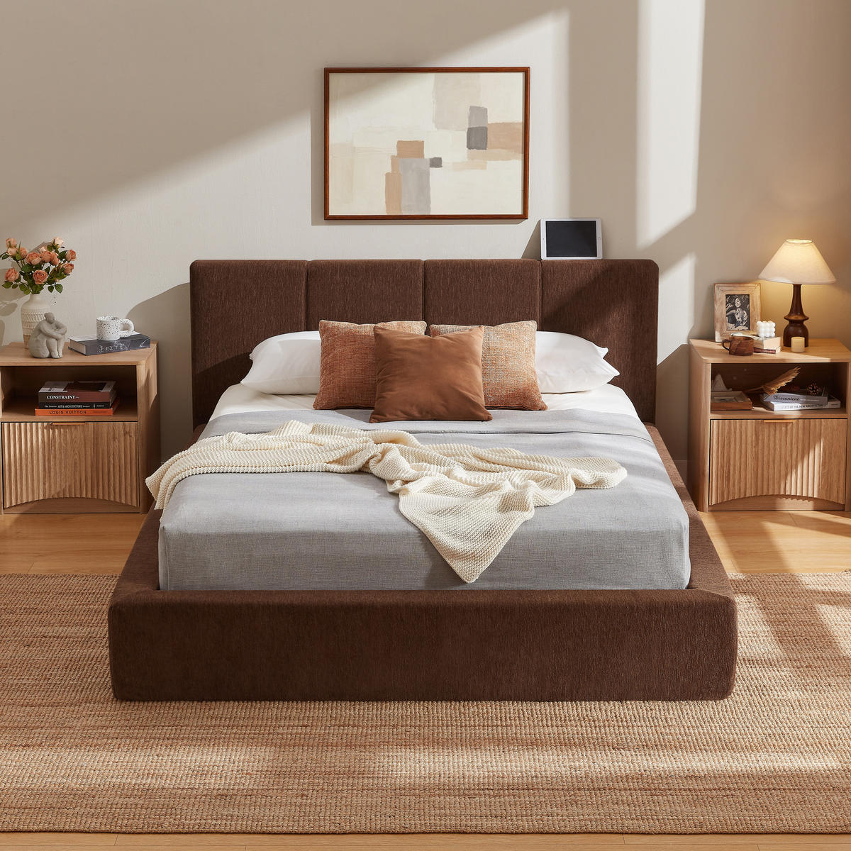 POLSTERBETT 160/200, komprimiert verpackt, Chenille, Metall Bettgestell, Braun - Braun, Textil (160/200cm) - LVHOM