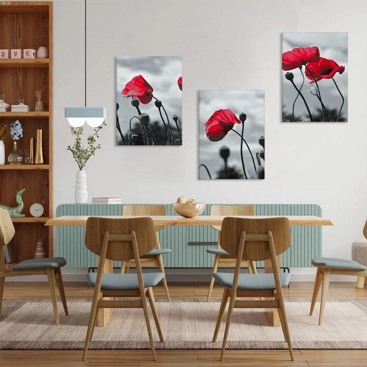 LEINWANDBILD 3-teiliges Set Rote Blume 30 x 40 cm - Rot, Textil (40/0.5cm)