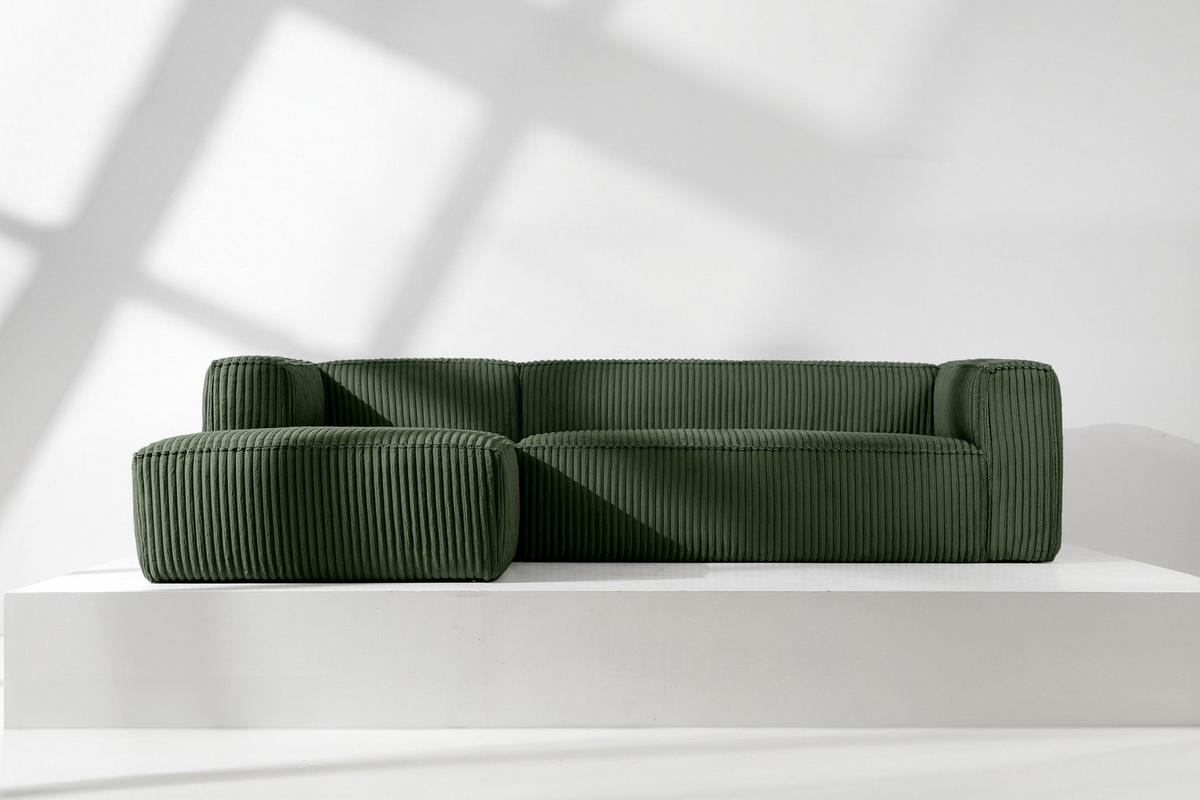 ECKSOFA-LINKS FEROX Modern, Cord-Stoff, dunkelgrün - Dunkelgrün, Textil (305/175cm) - KONSIMO®