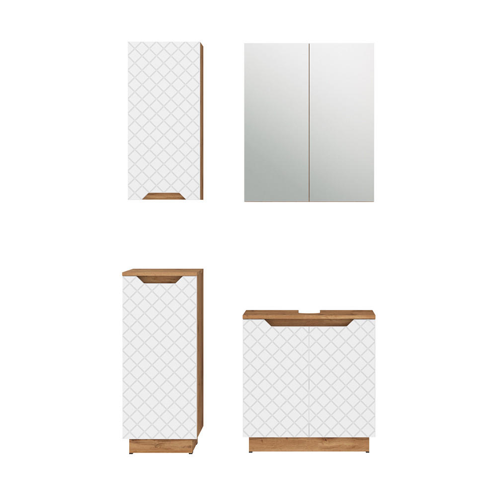 BADMÖBEL-SET Lotta Eiche/weiß gestreift 4 Teile - Eichefarben/Weiß, Holzwerkstoff (59.8/62.1/32cm) - Vicco