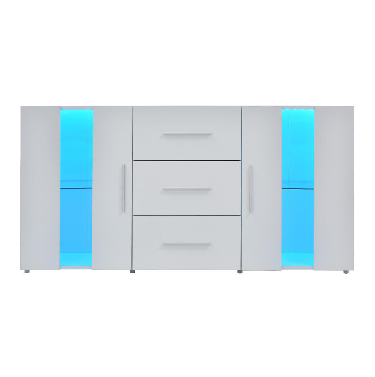 SIDEBOARD 140/35/70 cm in Weiß mit LED-Beleuchtung und 3 Schubladen - Weiß, Holzwerkstoff (140/70/35cm) - Flora Grace