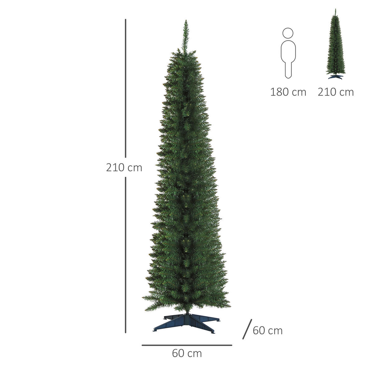 WEIHNACHTSBAUM 499 Spitzen Tannenbaum mit Kunststoffständer PVC Grün - Grün, Kunststoff (210cm) - HOMCOM