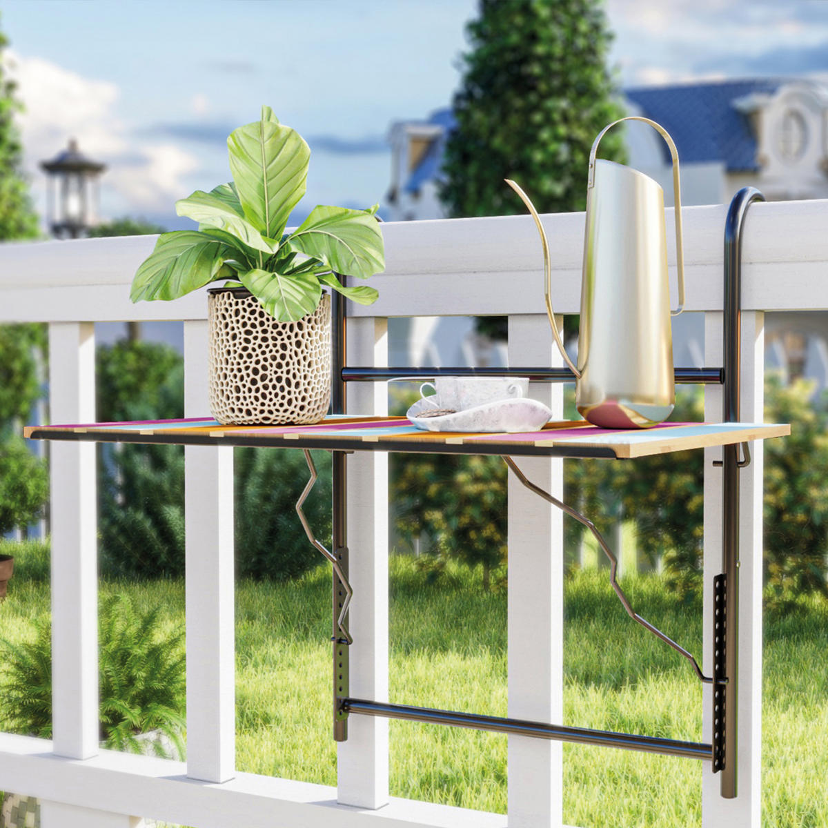 BALKONHÄNGETISCH Petäjävesi - Multicolor, Holz/Metall (40/60/58cm) - [en.casa]