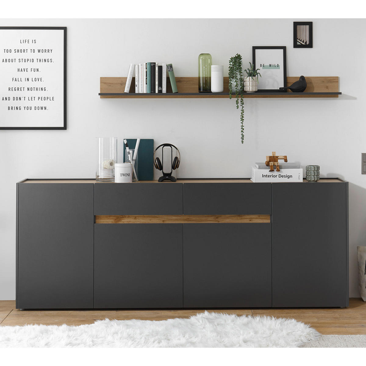 WANDREGAL Crisp-61 - Anthrazit/Braun, Holzwerkstoff (170/15/20cm) - Lomado