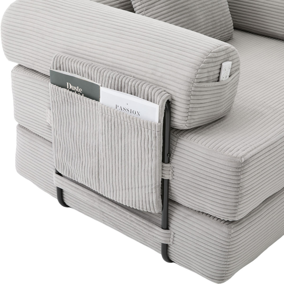 SOFA 200/190/67 cm in Hellgrau aus Cord mit Hocker - Hellgrau, Textil (190/67/200cm) - Flora Grace