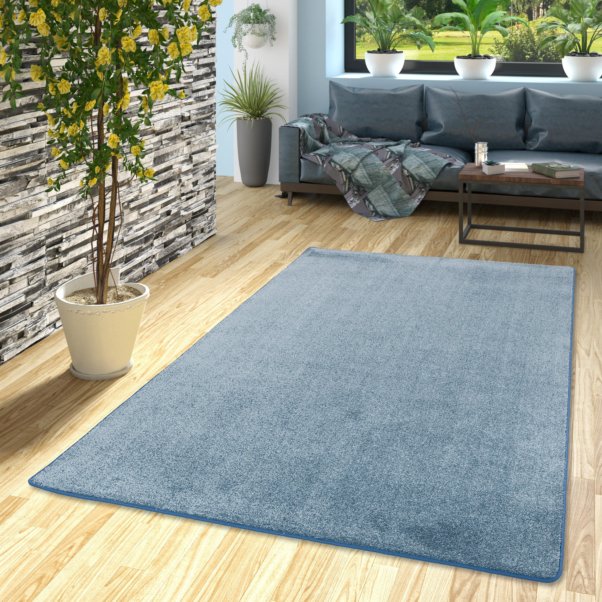 HOCHFLOR VELOURS TEPPICH LUNA - Blau, Textil (200/250cm) - Snapstyle